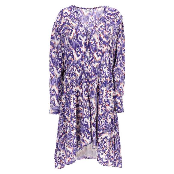 Isabel Marant EtoilePrinted Midi Long Sleeve Dress in Multicolor Silk